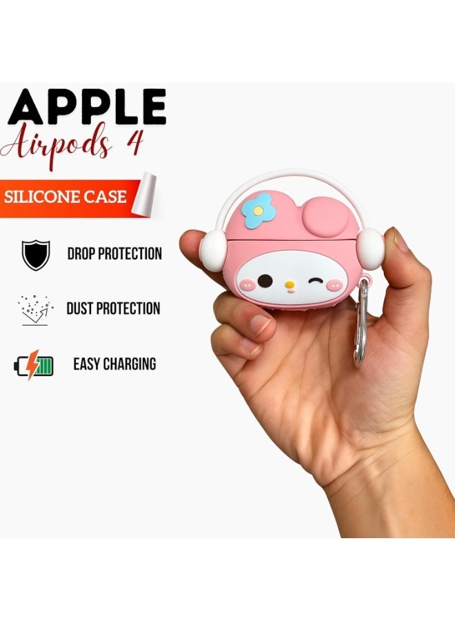 غطاء حماية متوافق مع سماعات AirPods 4 إصدار 2024 مع طقم تنظيف، غطاء سيليكون بتصميم كرتوني لطيف لسماعات AirPods من الجيل الرابع، ملحقات سماعات Apple AirPods 4 مع سلسلة مفاتيح للنساء والفتيات (لون وردي فاتح). - Image 4